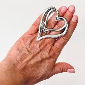 NWT Gorgeous Huge Big Silver Thick Heart Shaped Shiny Ring OS Adustable One Size